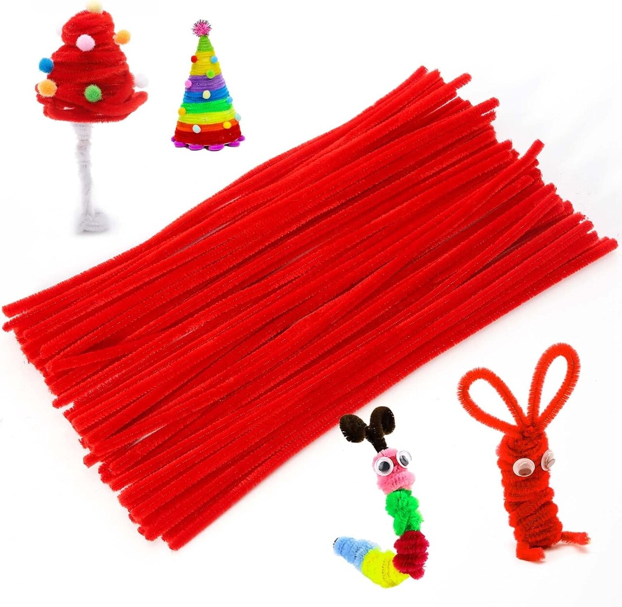 100PCS Pipe Cleaners in 10 Colors, Multi-Color Chenille Stems Craft Supplies for Creative DIY Art and Crafts Decorations (6 Mm X 12 Inch)